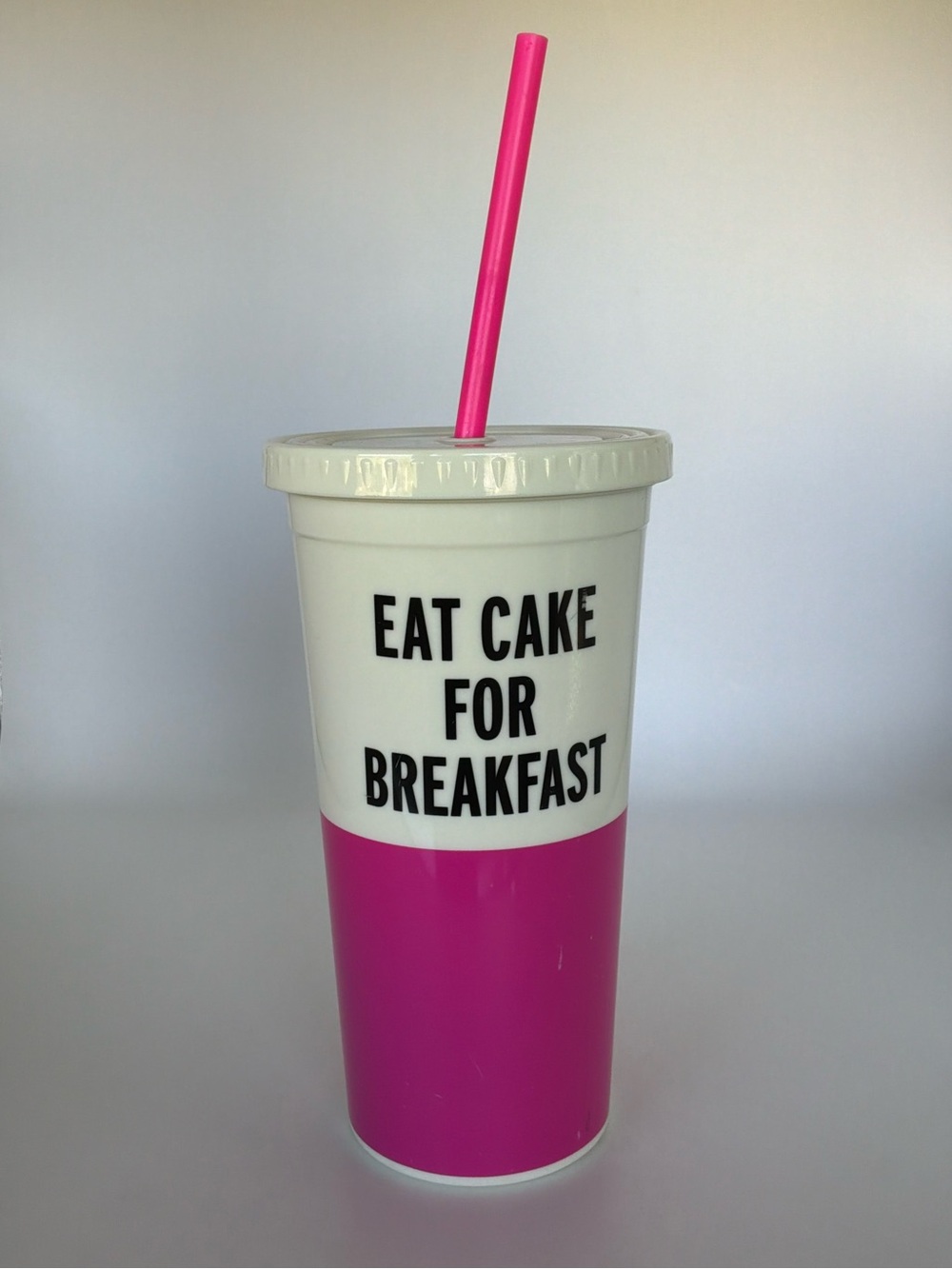 Kate Spade New York “Eat Cake for Breakfast” Pink Tumbler Cup w/ Straw